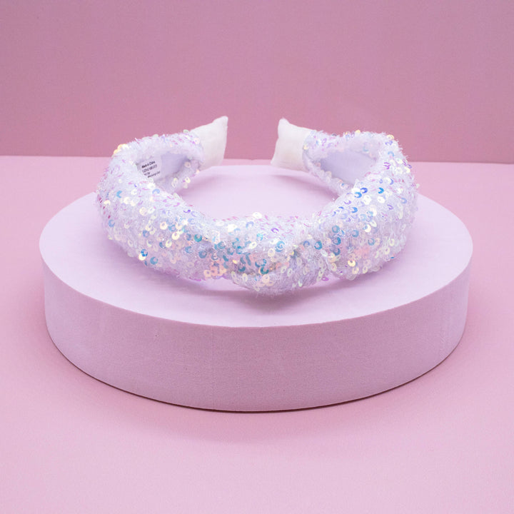 Sparkly Sequin Knot Headband: White