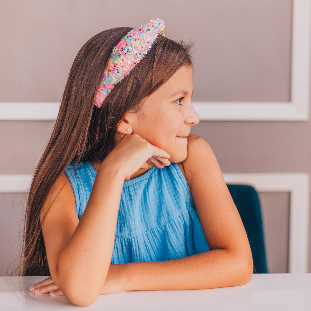 Kids Knot Headband - Sequin Knotted Hair Band Accessories: Blue