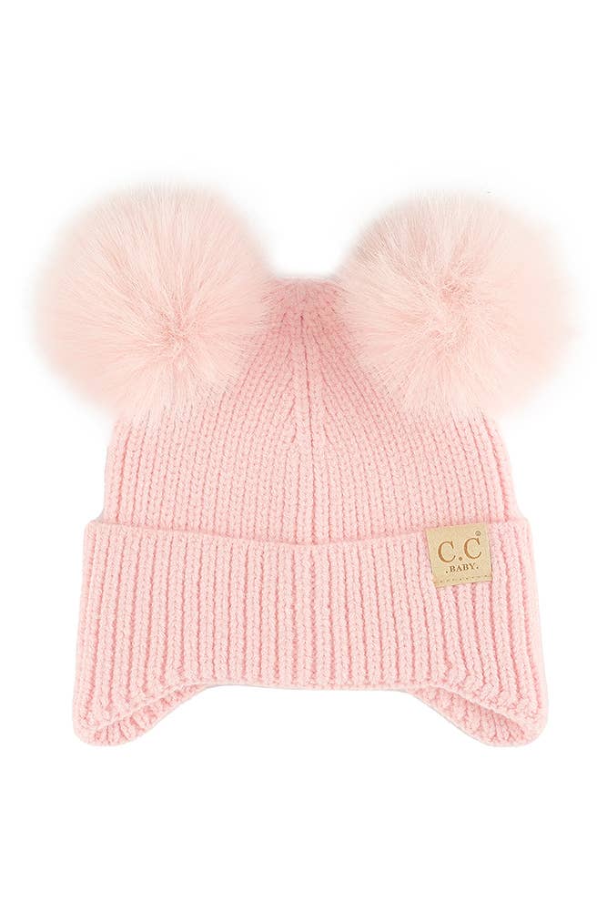 C.C Baby Ear Flap Pom Pom Beanie: Ivory