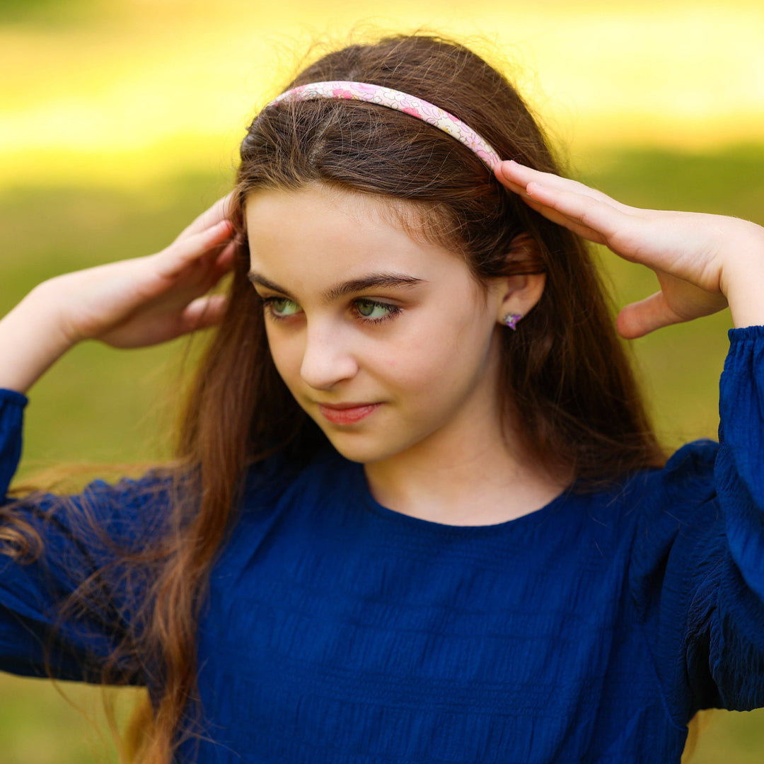 Thin Floral Headband - Non Slip Hair Accessories for Kids: Light Blue