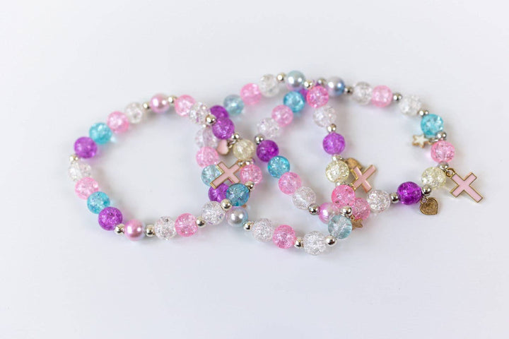 Crushed Glass Bead Stretch Bracelet - Cross