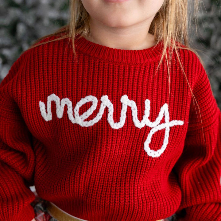 Merry Christmas Yarn Knit Sweater - Kids Holiday Sweater: 12-18M