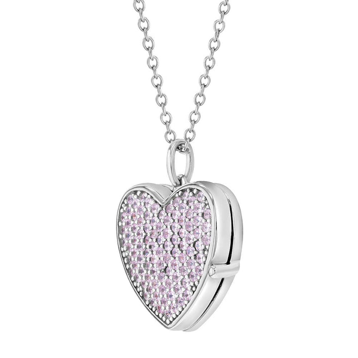 Pave Heart CZ Locket Children's Necklace - Sterling Silver