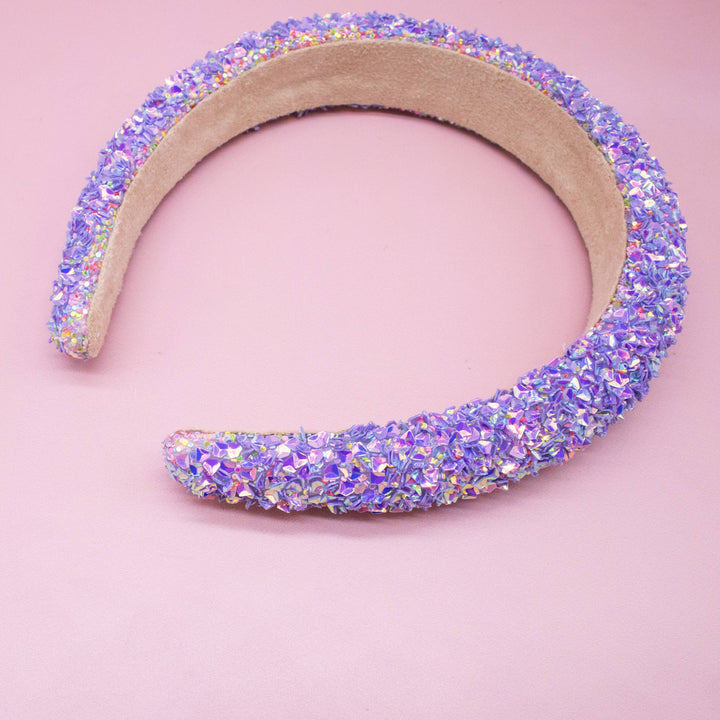 Kids Padded Headband - Chunky Sequin Hair Band: Purple