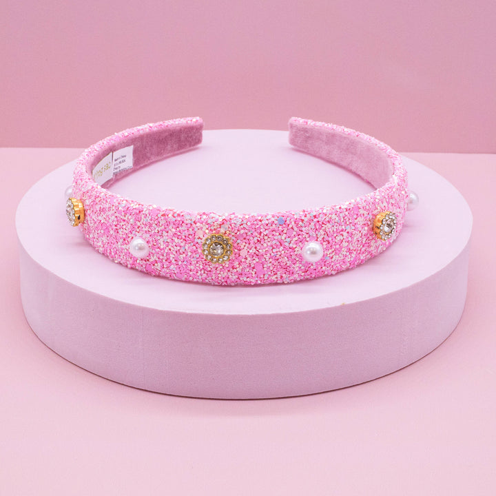 Embellished Glitter Headband (Pearl & Rhinestone Studs)