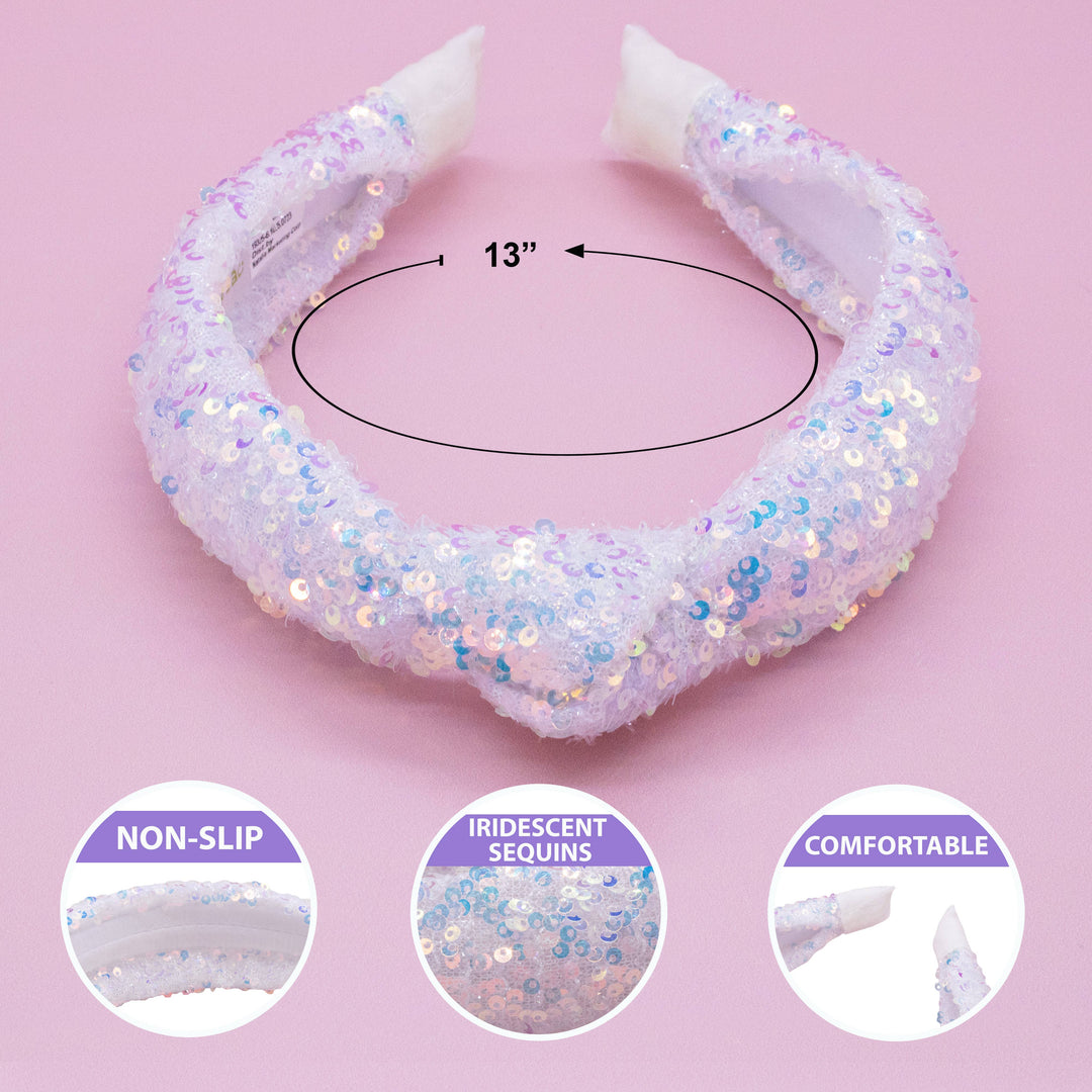 Sparkly Sequin Knot Headband: White