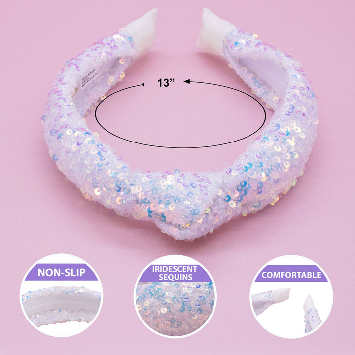 Sparkly Sequin Knot Headband: White
