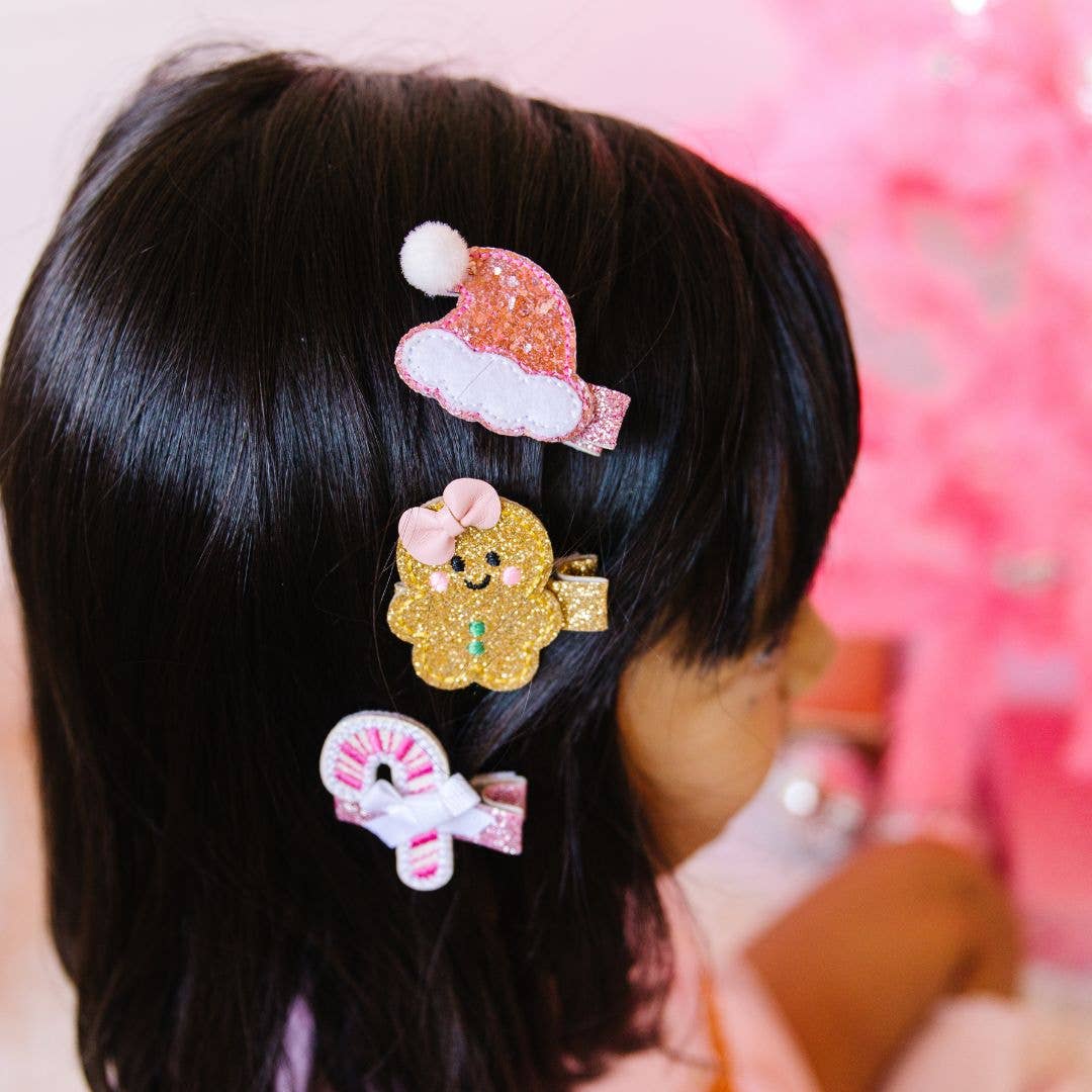 Gingerbread Christmas Clip Set - Kids Holiday Hair Clips