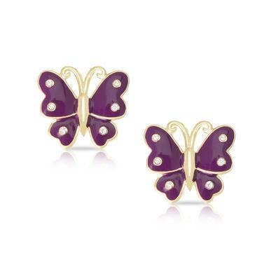 Butterfly Stud Earrings with Crystals: Pink