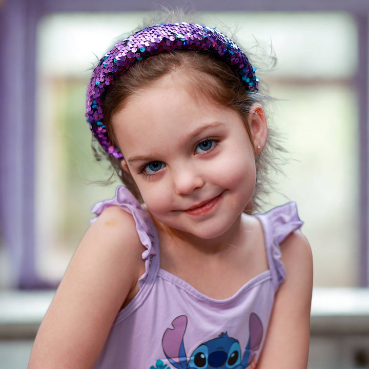 Reversible Sequin Headband - Kids Padded Hair Band: Teal/Purple