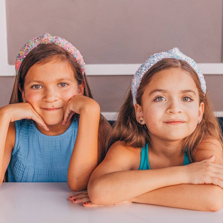 Kids Knot Headband - Sequin Knotted Hair Band Accessories: Blue