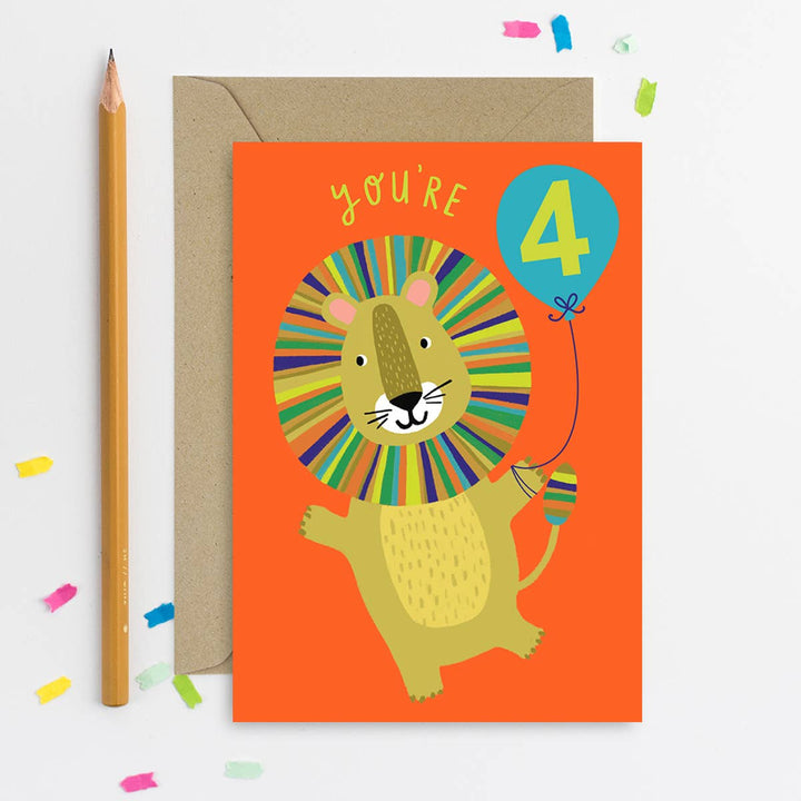 Age 4 Lion Kid's Birthday Card | Children’s Birthday Card