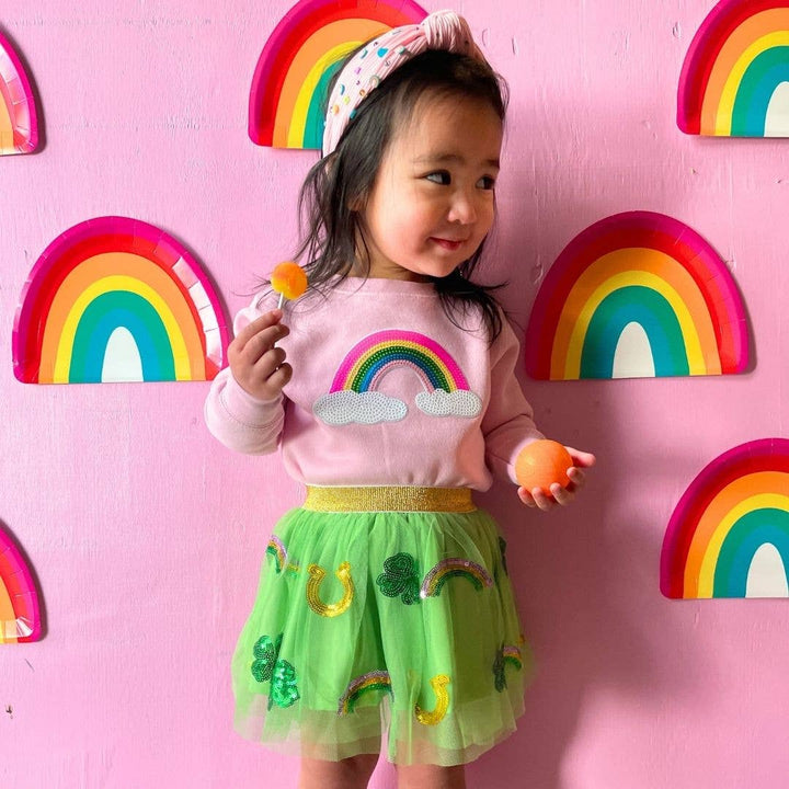 Rainbow Sequin Patch Sweatshirt - Pink - Kids Clothes: 3T