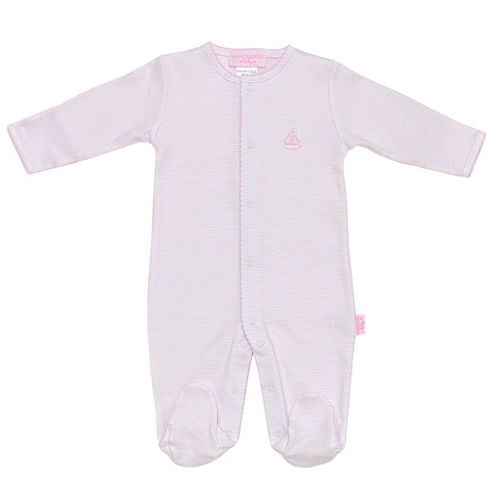 Mini Stripes Footed Romper-Peony