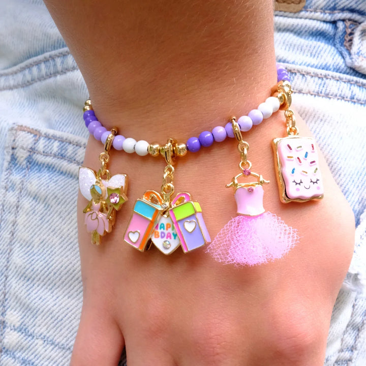 Gold Purple Stretch Bead Bracelet