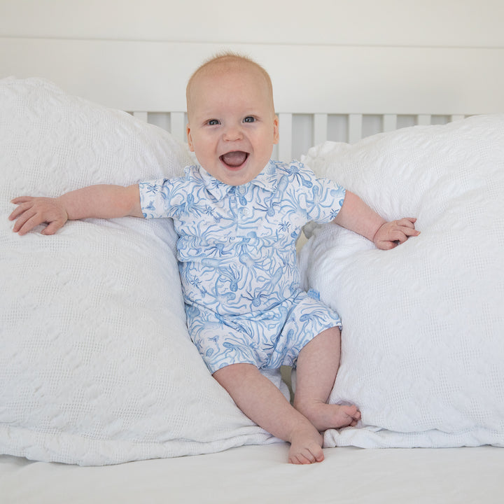 Portside Polo Romper-Octopus Toile