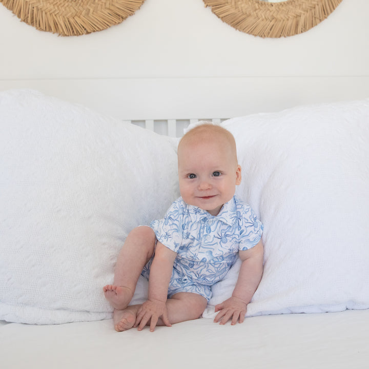 Portside Polo Romper-Octopus Toile