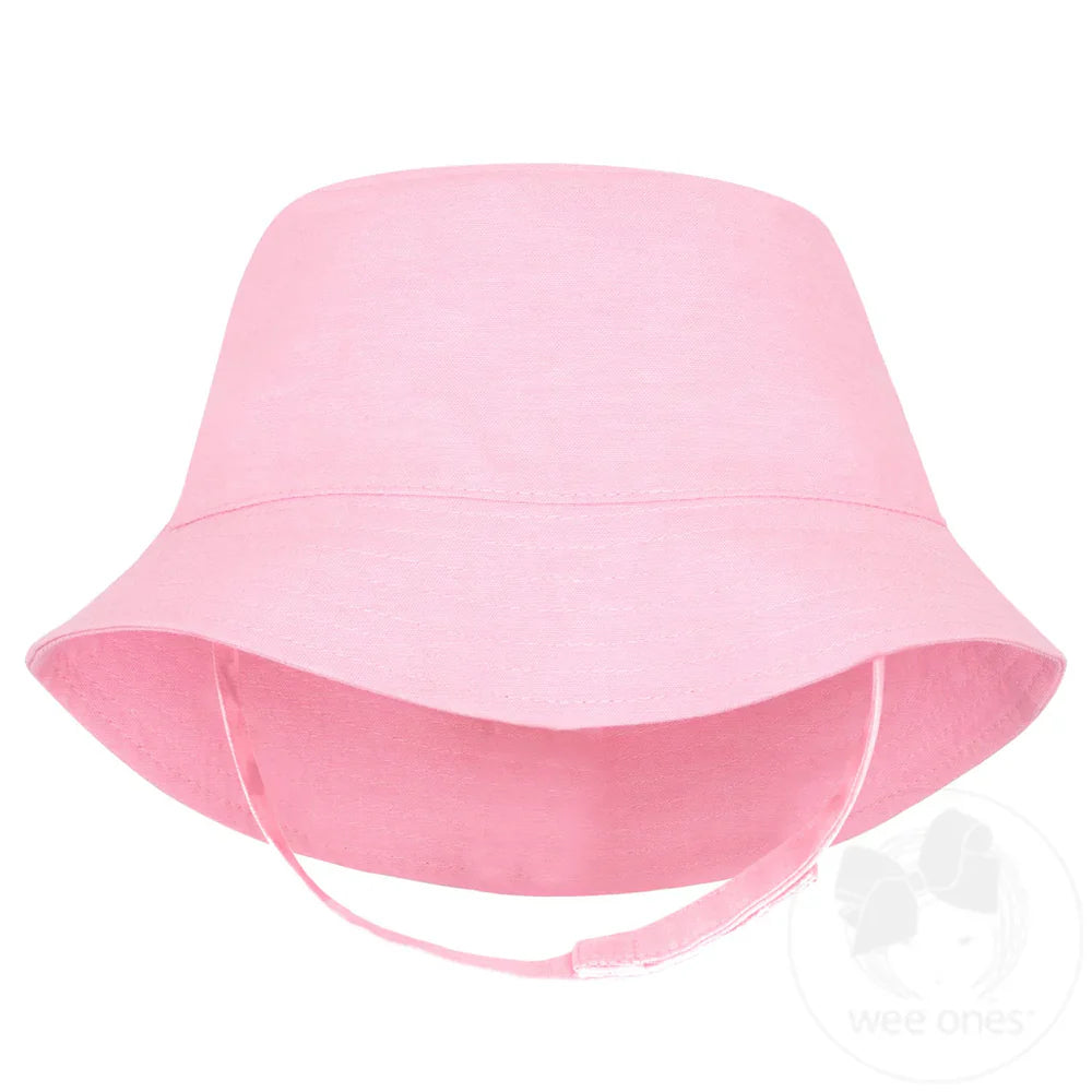 Reversible Chambray Bucket Hat with Straps-Pink
