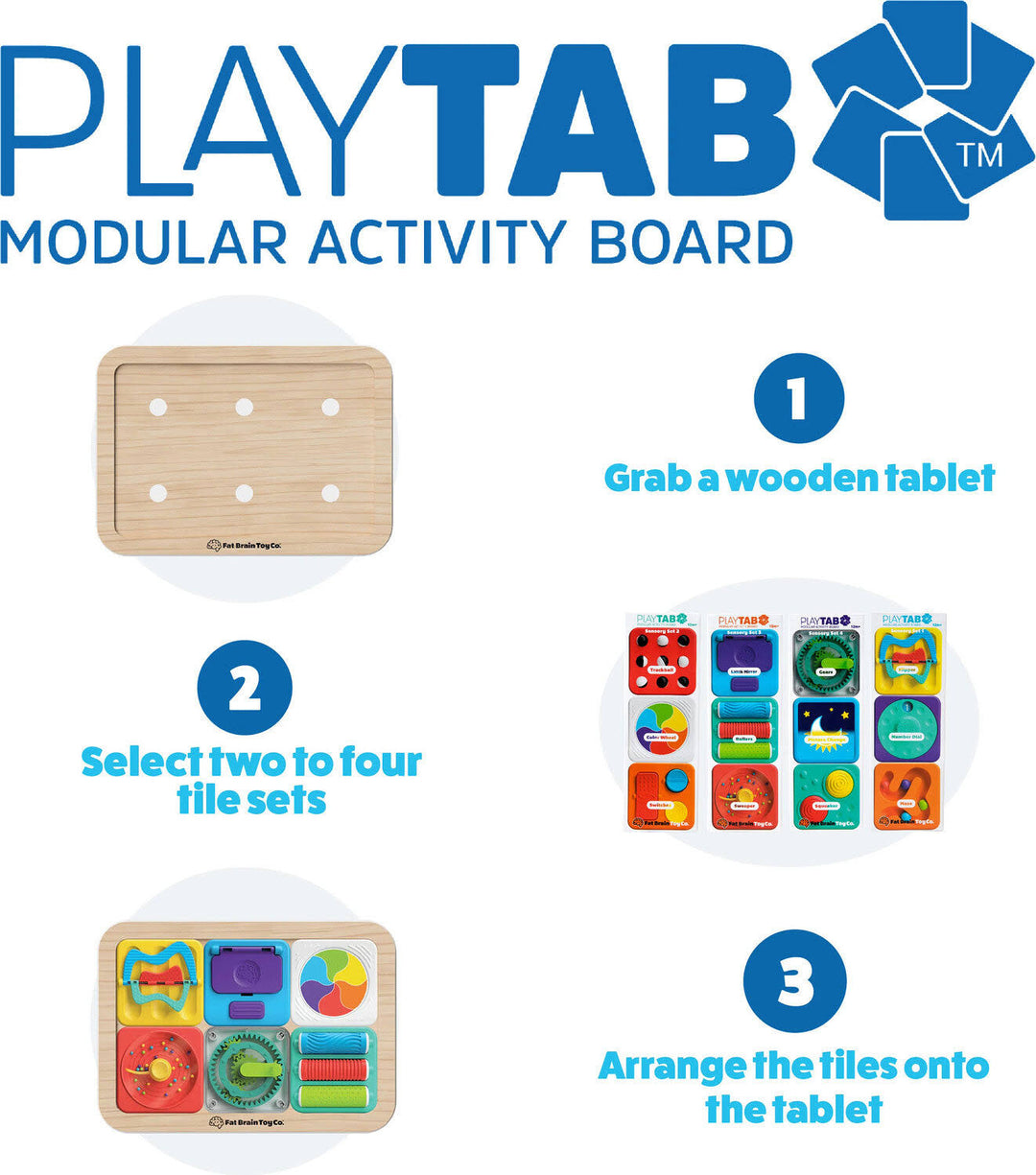 PlayTab Modular Wooden Activity Board – Magnetic Base for Sensory Play Tiles