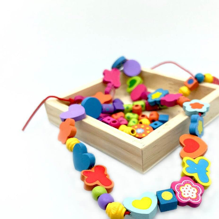 Wooden Bead Hearts & Butterflies Necklace