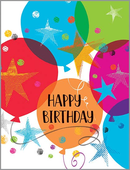 Birthday Greeting Card - Balloons & Stars