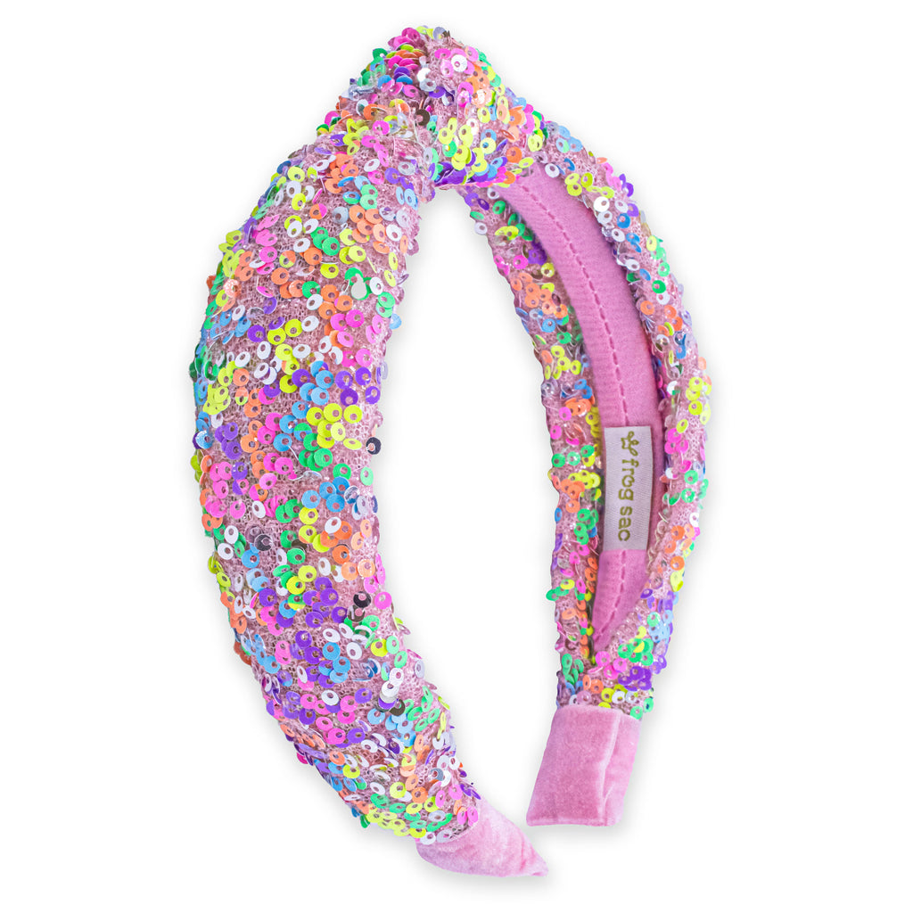 Sparkly Sequin Knot Headband: Rainbow