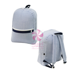 Oh Mint Navy Seersucker Medium Backpack
