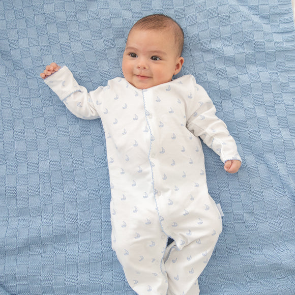 Tradewinds Pima Footed Romper-Chatham Bars Blue