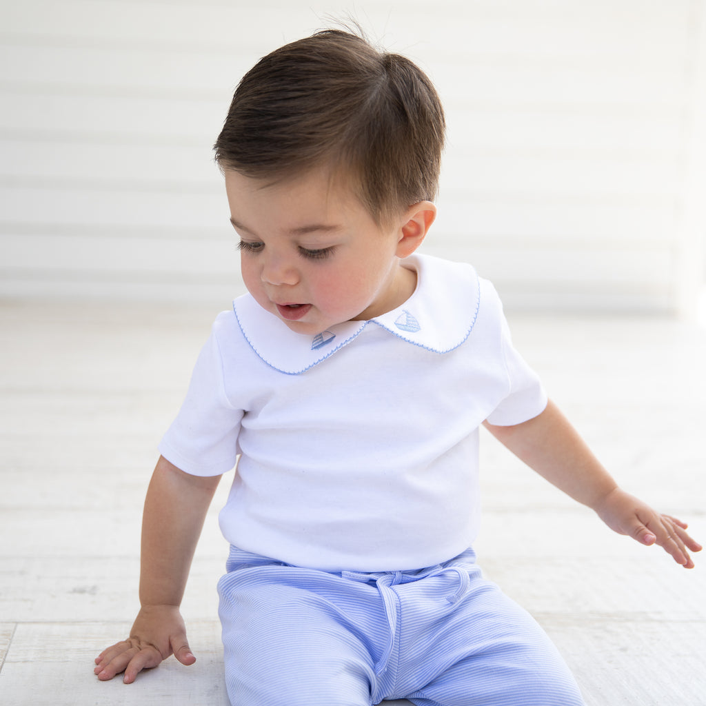 Tradewinds Embroidered Collar Bodysuit-Blue Boat