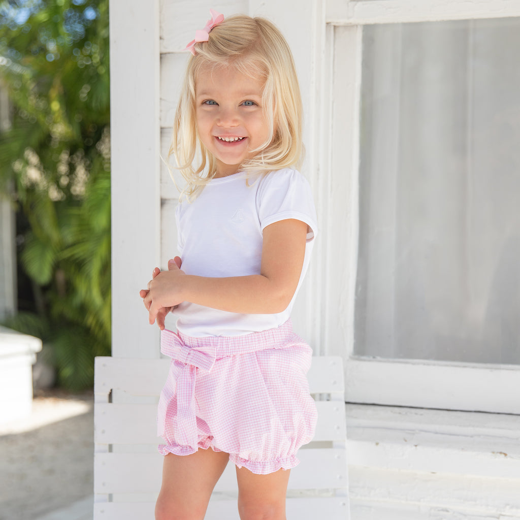 Bitty Bloomer Shorts-Pink Seersucker Check