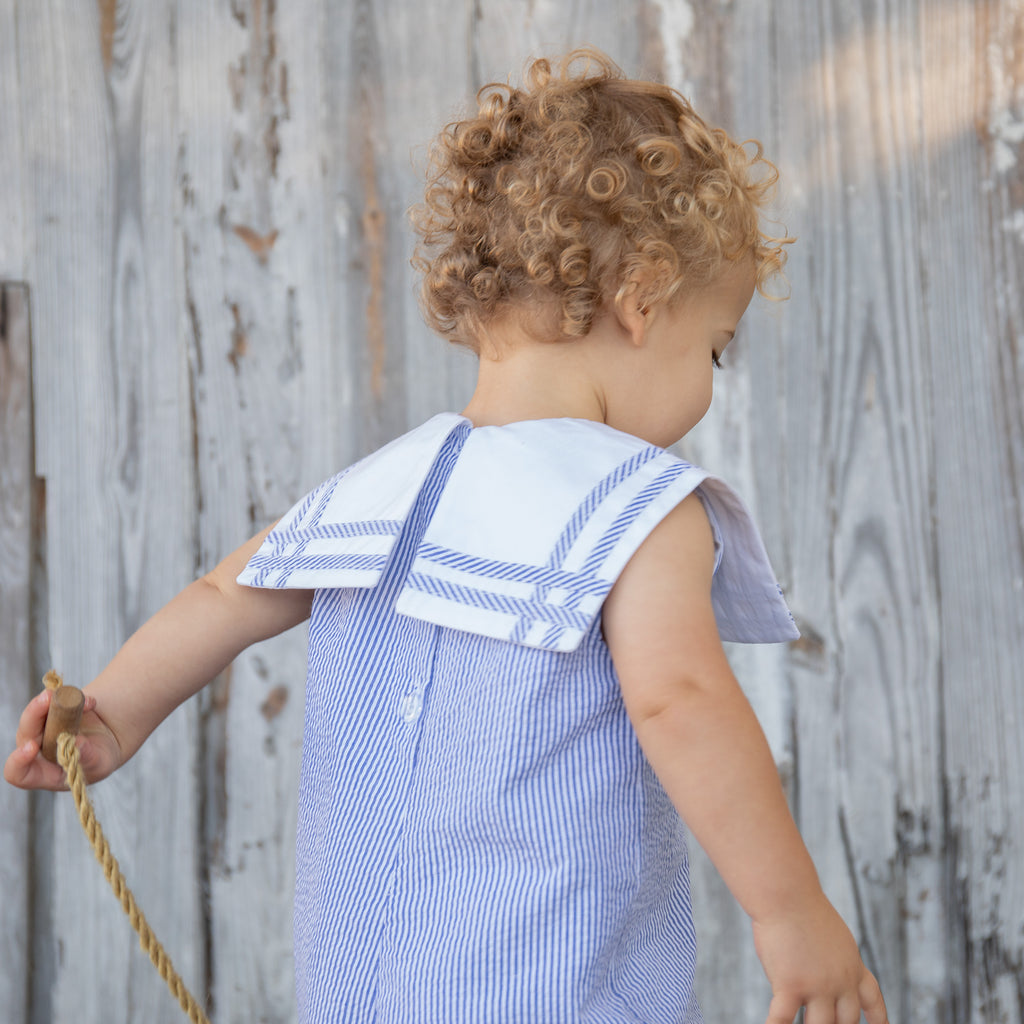 Little Sailor Shortall-Navy Seersucker