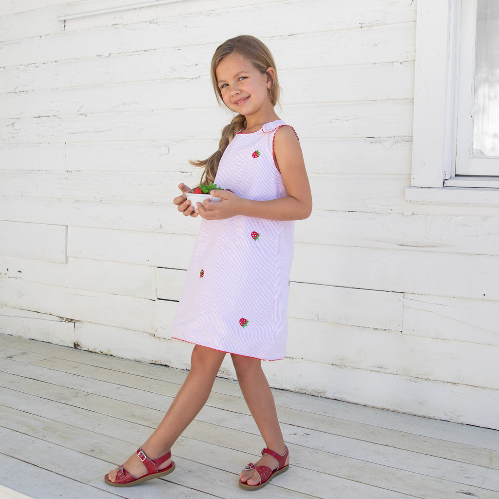 Strawberry Seersucker Jumper Dress