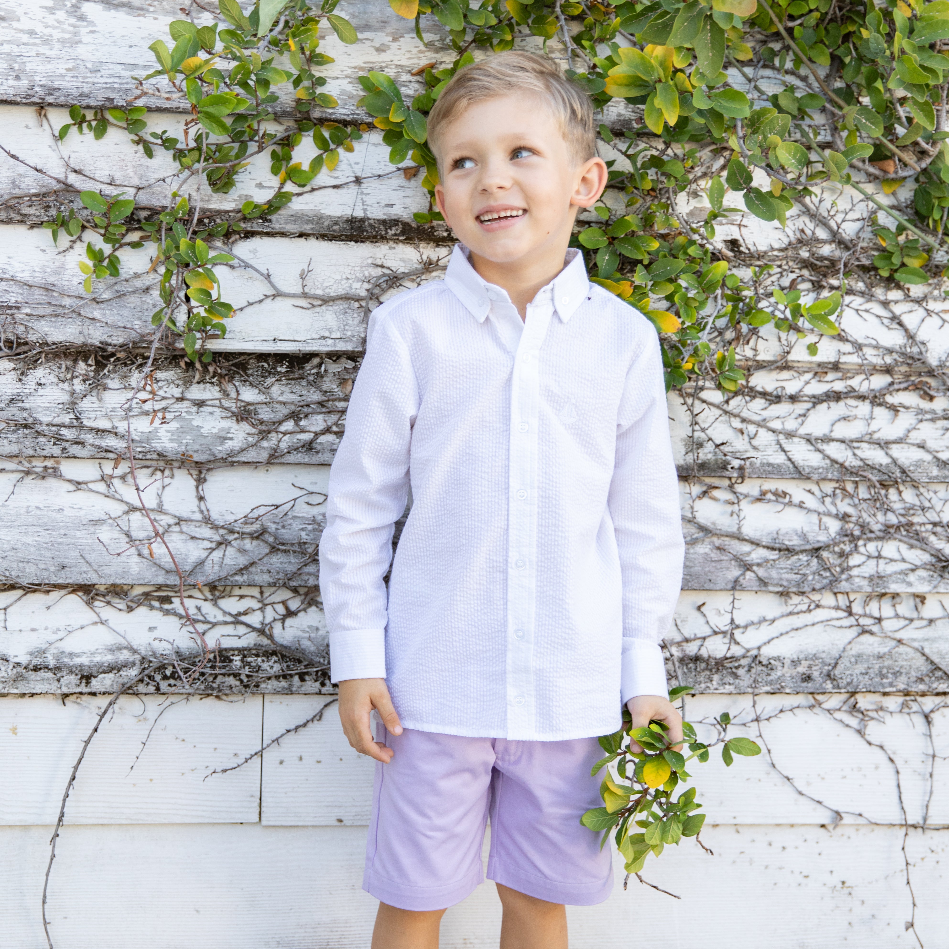 White & Blue Watercolor Monogram Swim Shorts