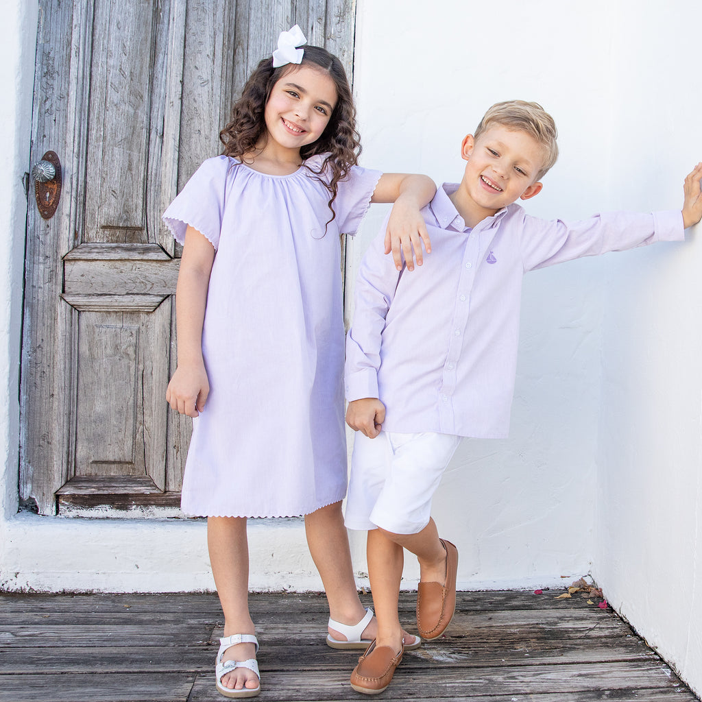 Chambray Shift Dress-Lilac