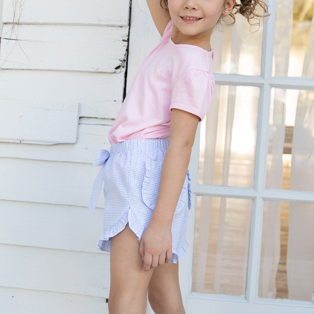 Shelby Seersucker Shorts-Blue Seersucker Check