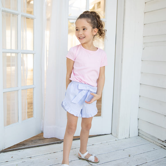 Shelby Seersucker Shorts-Blue Seersucker Check