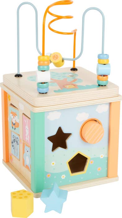 Small Foot Wooden Toys Pastel Motor Skills 5-in-1 Activity Cube Designed for Children Ages 12+ Months