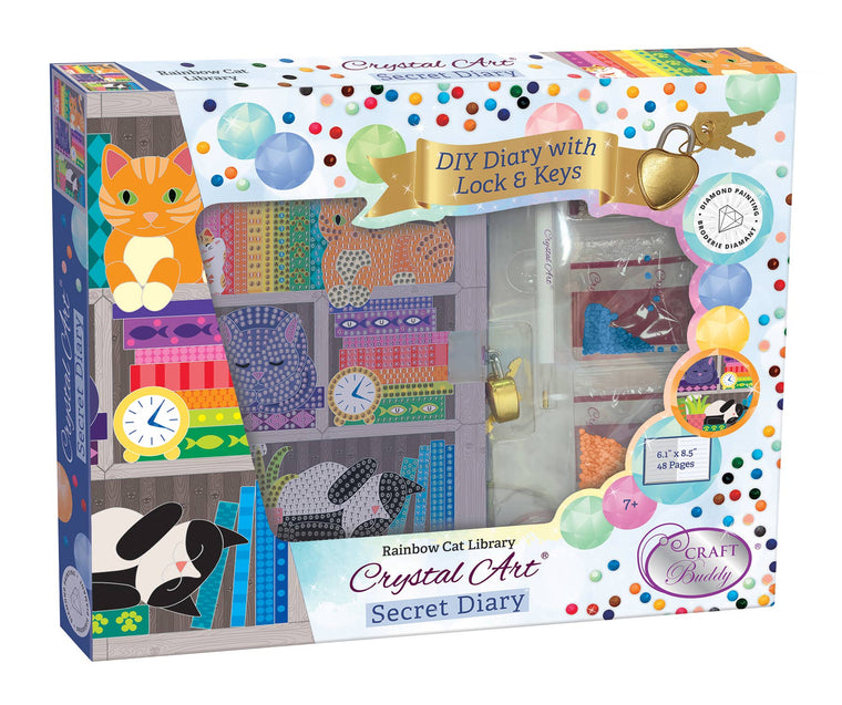 Crystal Art Secret Diary Kit: Rainbow Cat Library