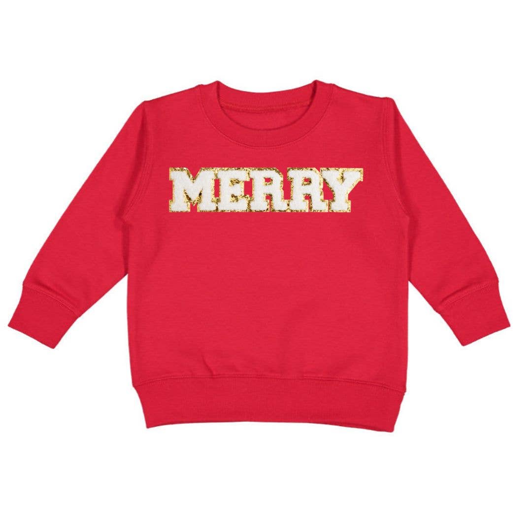 Merry Patch Christmas Sweatshirt - Kids Holiday Sweatshirt: 4T