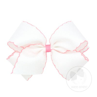 Wee Ones Medium Moonstitch Bow-Classic White with Light Pink