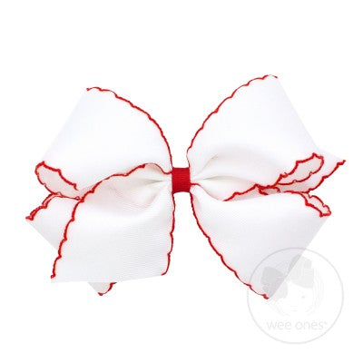 Wee Ones Medium Moonstitch Bow-Classic White with Royal Red