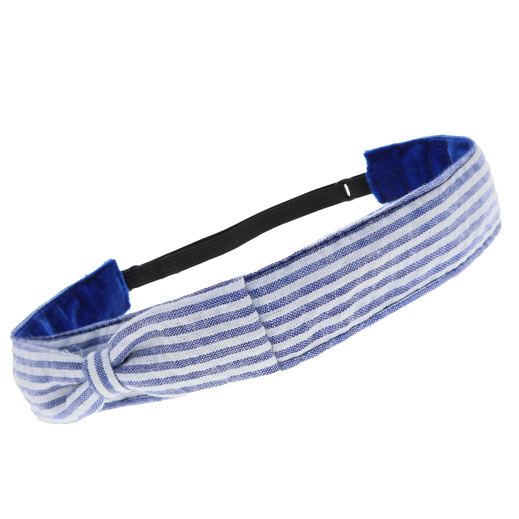 Adjustable No Slip Seersucker Bow Headband - Navy