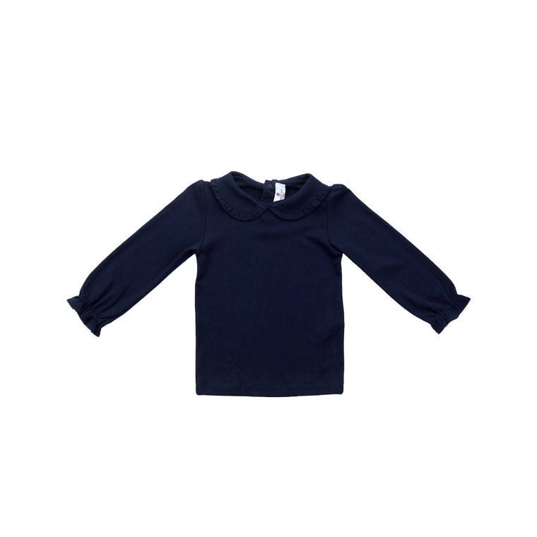 Ruffled Pima Peter Pan Collar Shirt-Nautical Navy