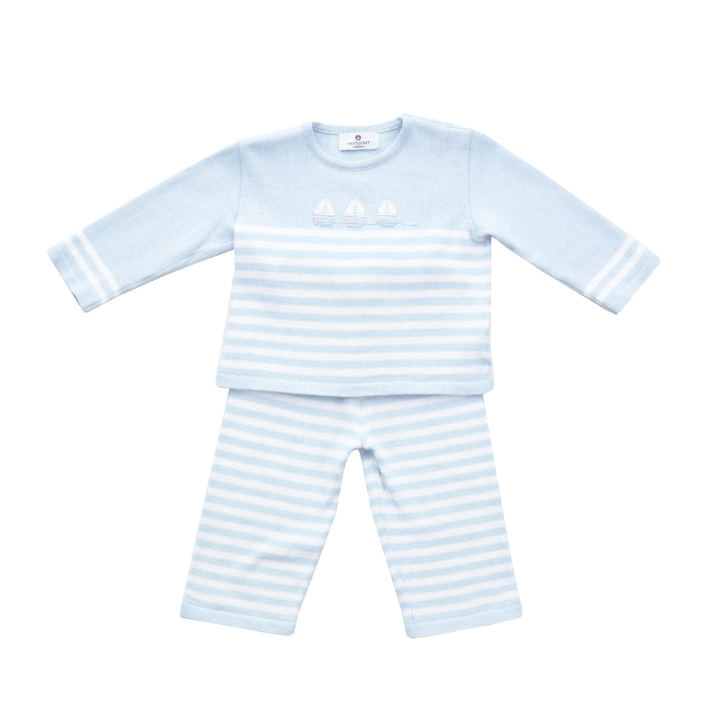 Sailboat Pull Toy Sweater Set-Blue