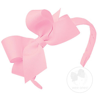 Wee Ones Medium Classic Grosgrain Bow on Headband-Light Pink