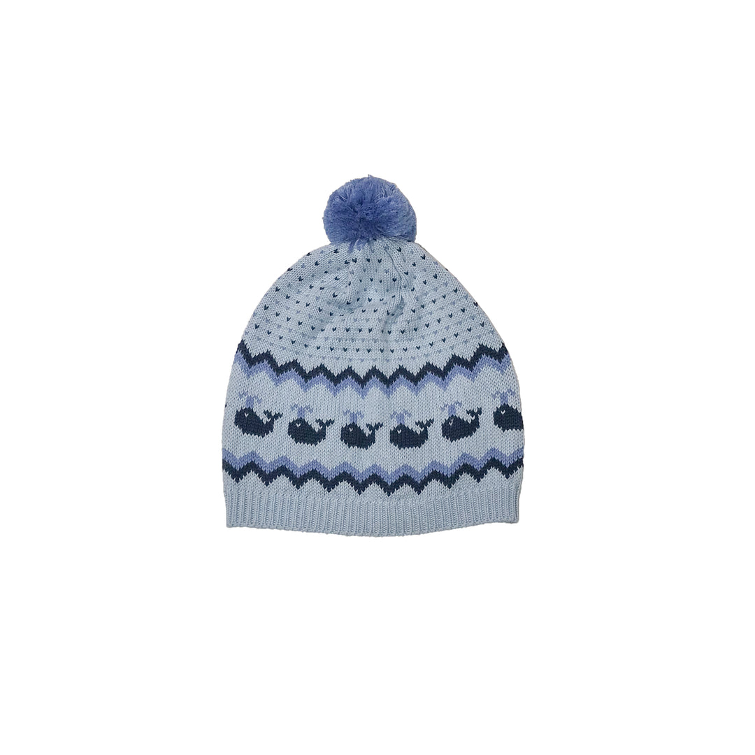 Whale Watch Fair Isle Pom Pom Hat-Blue