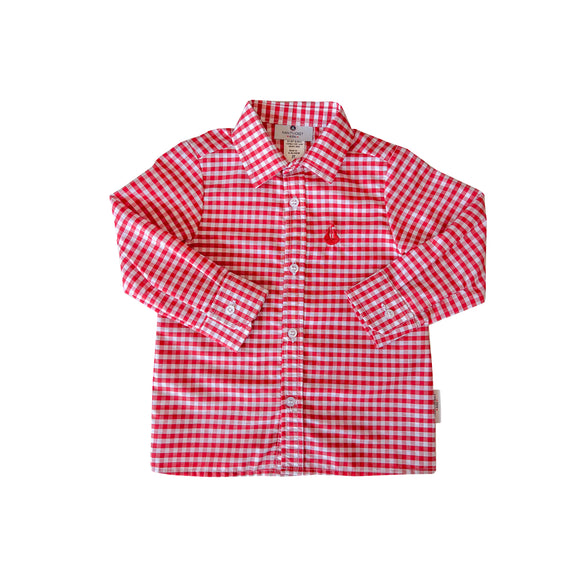 Boy's Button Down Shirt-Royal Red Gingham