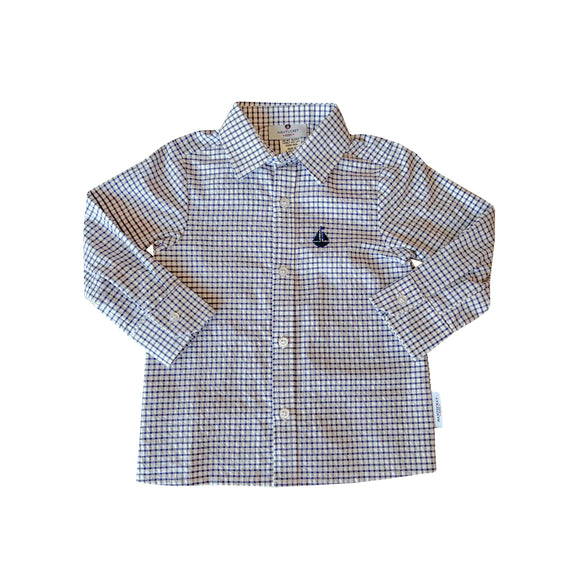Boy's Button Down Shirt-Navy Seersucker Windowpane