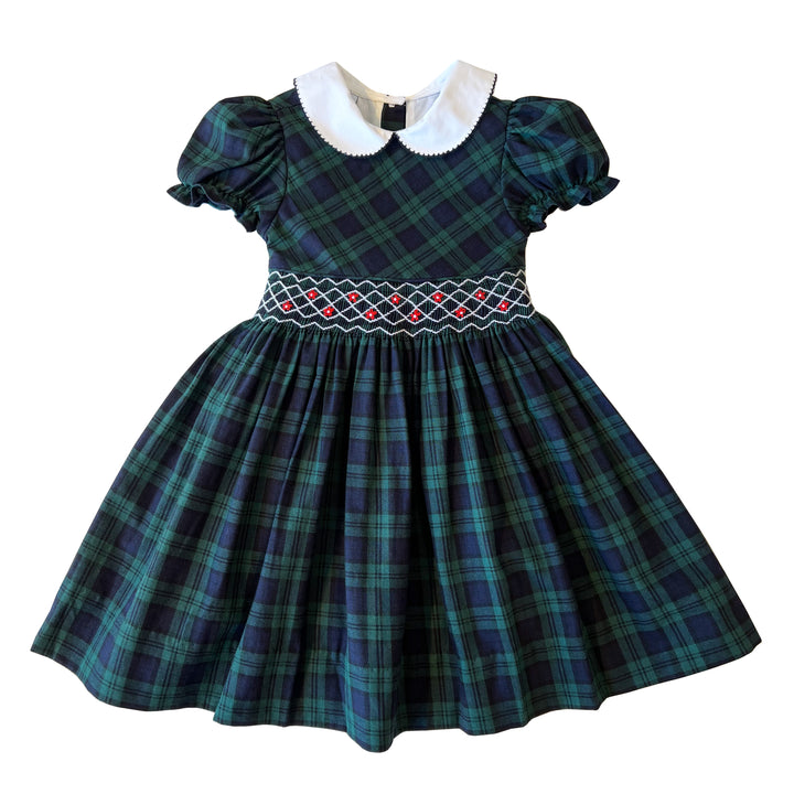 Adelyn Smocked Dress-Blackwatch Plaid