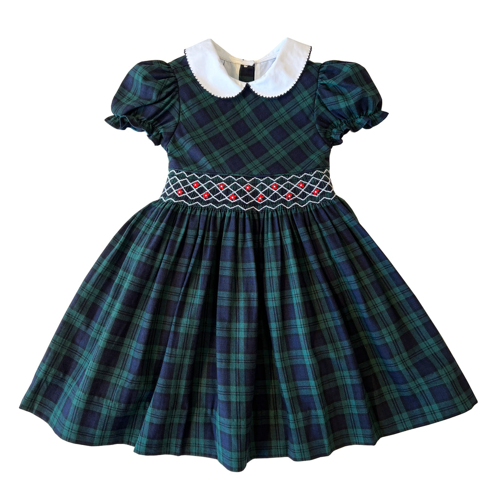 Adelyn Smocked Dress-Blackwatch Plaid